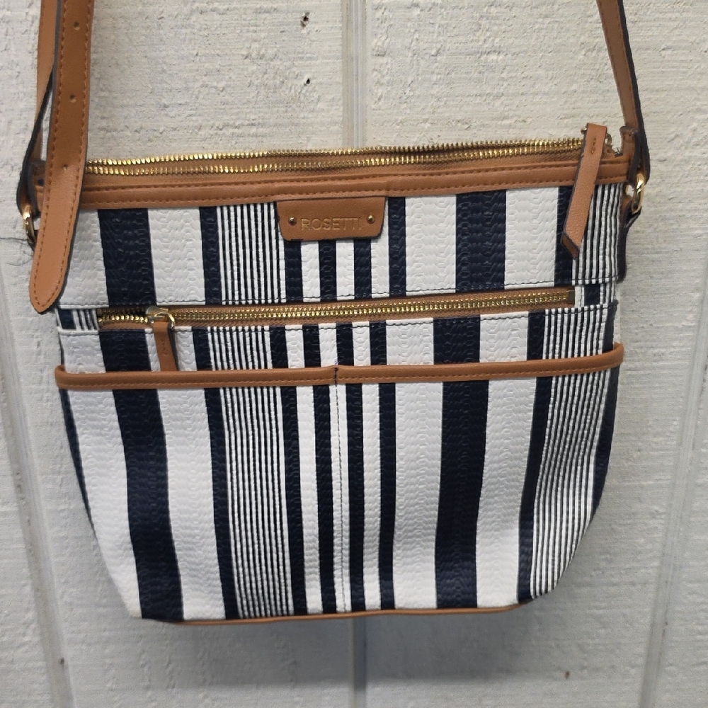 Rosetti Navy, White & Tan Striped Crossbody Bag